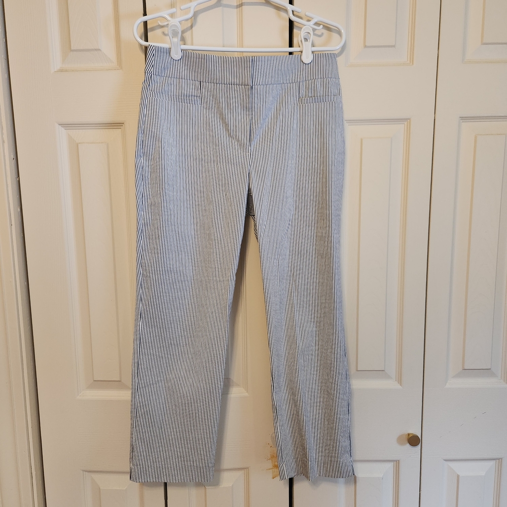 Ann Taylor Navy and White Striped Trousers